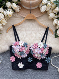 Adjustable Straps Floral Applique Crop Top