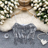 Sparkling Sequin Stylish Tassels Beaded Crop Top