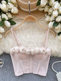 Soft Satin Roses Vintage-Inspired Bustier Top