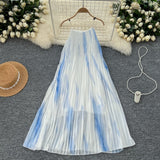 Elegant Pleats Breezy Blue Dress