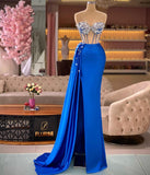 Royal Blue Mermaid Beading See Through Prom Dress