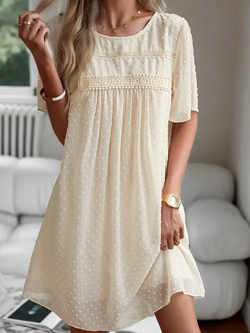 Timeless Lace Dot Accents Short Sleeve Summer Dress