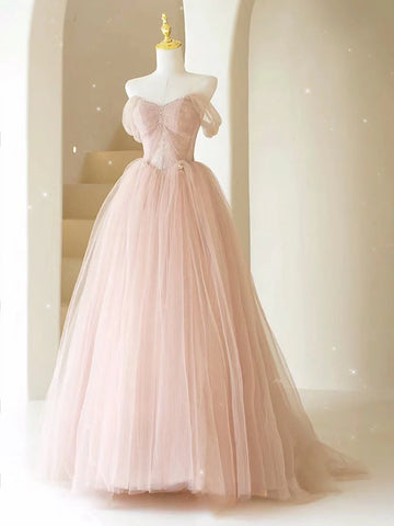 Dreamy Tulle Rhinestone Bodice Pink Prom Dress