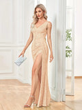 Sophisticated Sparkle Strappy Golden Sequin Evening Dress