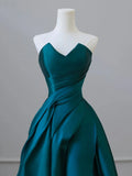 Sweep Train Sweetheart Teal Satin Prom Dress