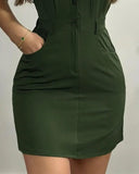 Functional Pockets Versatile Green Dress