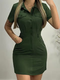 Functional Pockets Versatile Green Dress