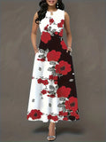 Floral Print Pocket Swing Long Dress