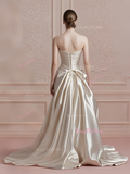 A Line Sweetheart Satin Drape Ivory Wedding Dress