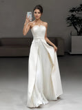 Satin Pleated A Line Sweetheart Wedding Dress