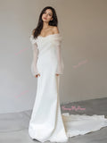 Mermaid Satin Ruched Long Sleeve Off The Shoulder Wedding Dress