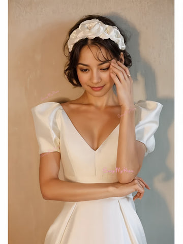 Short Sleeves A Line Wedding Dress With Slit Sassymyprom Short Sleeves A Line Wedding Dress With Slit Sassymyprom
