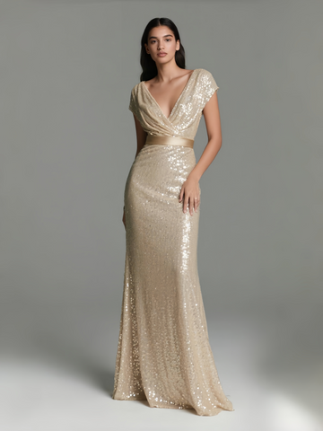 Off The Shoulder Sequin Champagne Trumpet Mermaid Prom Dress