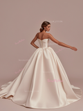 Satin Sleeveless Sweetheart A Line Wedding Dress With Pockets