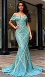 Trumpet Mermaid Tulle Beading Off The Shoulder Prom Dress