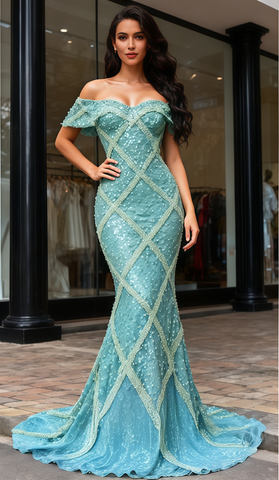 Trumpet Mermaid Tulle Beading Off The Shoulder Prom Dress