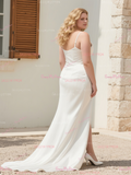 Spaghetti Straps Ruched Plus Size Satin Wedding Dress With Slit
