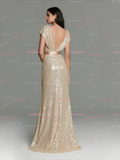 Off The Shoulder Sequin Champagne Trumpet Mermaid Prom Dress