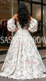 Sweetheart Detachable Train Long Sleeve Flower Prom Dress