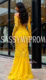 Long Sleeve Trumpet Mermaid Yellow Sweetheart Prom Dress