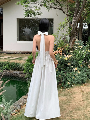 White Striped Halter Neck Maxi Dress Sassymyprom White Striped Halter Neck Maxi Dress Sassymyprom