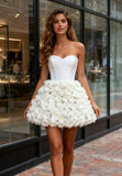 Short Mini 3D Rose Satin Sweetheart Wedding Dress