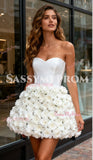 Short Mini 3D Rose Satin Sweetheart Wedding Dress