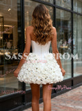 Short Mini 3D Rose Satin Sweetheart Wedding Dress