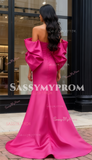 Trumpet Mermaid Puffy Sleeve Fuchisa Satin Beading Prom Dress
