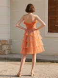Tulle Short Mini A Line Orange Homecoming Dress