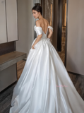 Lace Detachable Trian Satin Off The Shoulder Wedding Dress