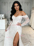 Lace Long Sleeve Trumpet Mermaid Wedding Dress With Slit