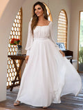 Square Neckline Long Sleeve White Chiffon Maxi Party Dress