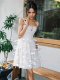 Short Mini Feather Straps A Line Wedding Dress