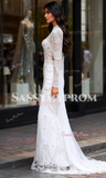 White Beading Tulle Long Sleeve High Neck Prom Dress