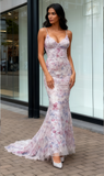 Spaghetti Straps Beading Purple Trumpet Mermaid Prom Dress