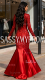 Red Satin Trumpet Mermaid Long Sleeve Prom Dress