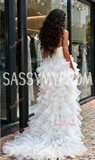 V Neck Satin Ruched Trumpet Mermaid Wedding Dress With Ruffles Train