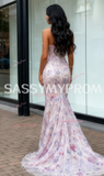 Spaghetti Straps Beading Purple Trumpet Mermaid Prom Dress