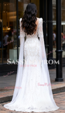 White Beading Tulle Long Sleeve High Neck Prom Dress