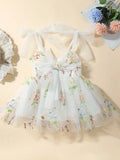 Floral Embroidery Toddler Girls Lace Up Princess Dress