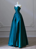 Sweep Train Sweetheart Teal Satin Prom Dress