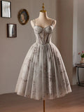 Tulle Sequin Gray A-Line Sweetheart Homecoming Dress