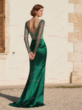 Sequin Sheath Column Green Long Sleeve Prom Dress With Slit