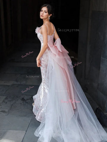 Trumpet Mermaid Sequin Pink Flower Prom Dress Sassymyprom Trumpet Mermaid Sequin Pink Flower Prom Dress Sassymyprom