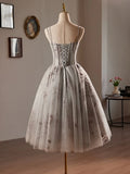 Tulle Sequin Gray A-Line Sweetheart Homecoming Dress