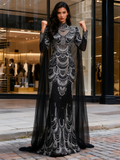 Trumpet Mermaid Long Sleeves Black High Neck Tulle Prom Dress
