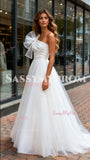 A Line Bow Chiffon One Shoulder Wedding Dress