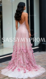 A Line Feather Pink One Shoulder Shawl Prom Dress With Slit