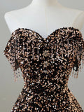 Black Sequin Off The Shoulder A Line Prom Dress